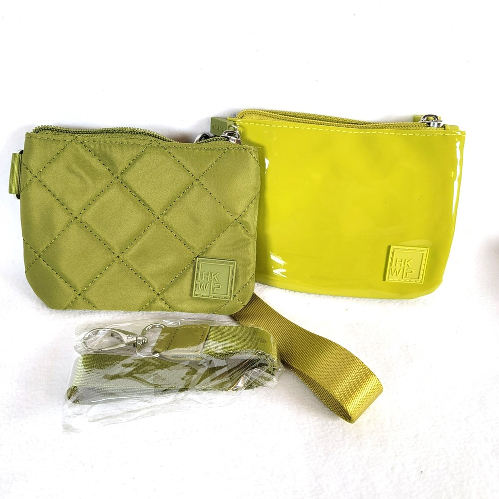 IHKWIP Women Wristlet Perfect Pair Duo RFID Patent Quilted Nylon Set Small Green